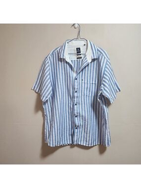 Blackberrys linen cotton button down short sleeve stripes shirt Size XXL /46cm